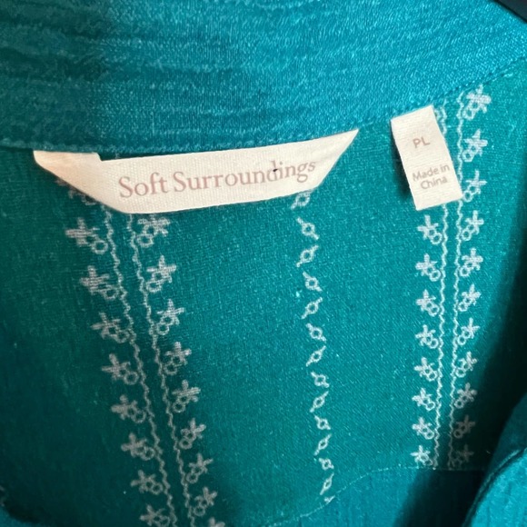 Soft Surroundings Women's Rio Jumpsuit Size PL Green Blue V Neck Gauze Pockets - Picture 6 of 11